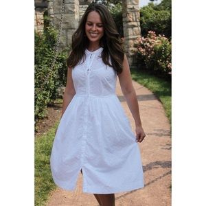 J Crew eyelet midi white floral button-down dress